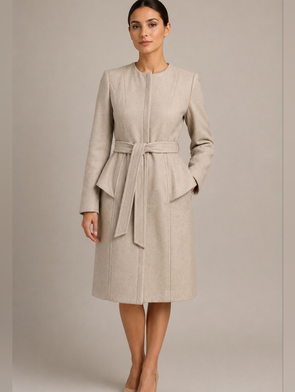 H&M Peplum Wool Blend Belted Coat, Size 4